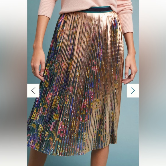 Anthropologie Dresses & Skirts - NWOT Anthropologie Maeve Pleated Printed Gold Floral Midi Knee Length Skirt 6 S